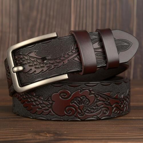 New Genuine Leather Belts for men Designer Belt Male Dragon Print Vintage Pin Buckle Luxury Strap New Fashion High Quality