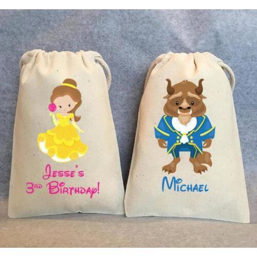 Custom Beauty and the Beast Birthday party gift bags, Belle, Beast, Beauty and the Beast baptism Christening party favor bags
