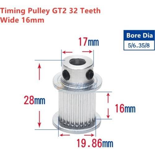 GT2 timing pulley 32 teeth 16mm wide 5/6/6.35/8 mm bore for 15mm wide belt 3pcs per lot