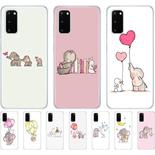 Silicon Case For samsung galaxy S20 PLUS Ultra S10 lite Phone Cover For note 10 plus lite Case Cartoon cute elephant and rabbit