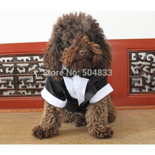 Dog Suit Tudexo Pets Wedding Party Formal Clothes with Bowtie XS-XL white Black Gray