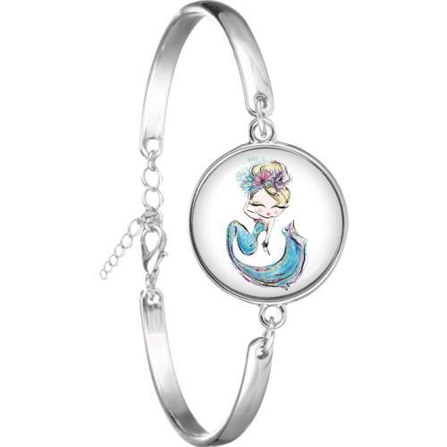 Mermaid Glass Bracelets Unicorn Charms Bracelets 18mm Dome Cabochon Trendy Girls Women Jewelry Wholesale Gift