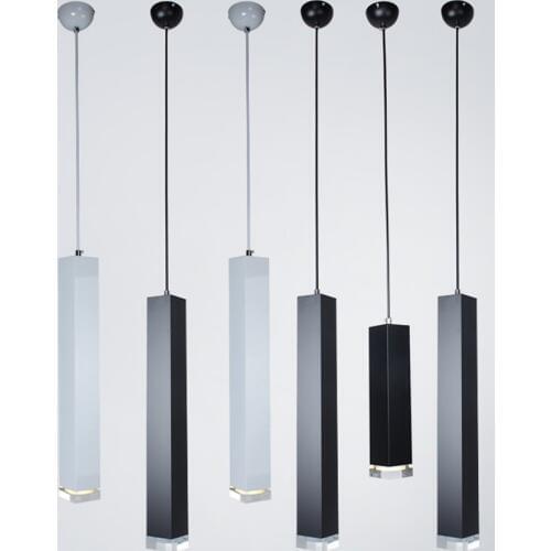 Modern Square Tube Crystal Bottom LED Dining Room Pendant Lights Bar Counter Painted Pipe Restaurant Balcony Corridor Hanging