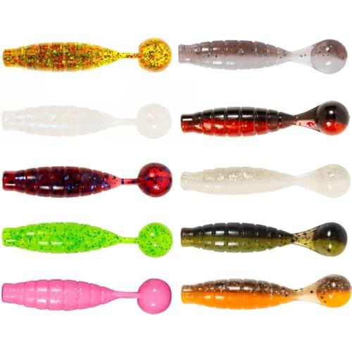 Spherical T tail Fishing Worm Soft Lures Jig Wobblers 5.5cm 2.4g Easy Shiner For Carp Bass Artificial Double Colors Swimbait