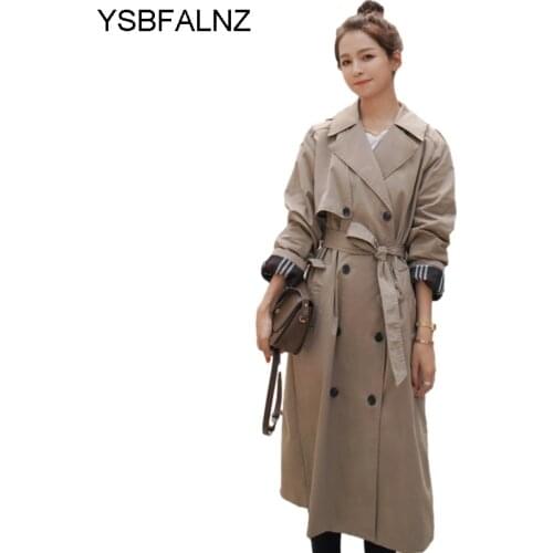 2021 Plaid Fashion Double-Breasted Long Womens Trench Coat Office Coat Female Outerwear Black Khaki Quality Thin Windbreaker Top
