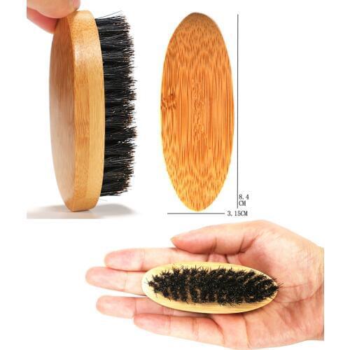 1pcs Mini Men Beard Brush Mustache Combs Hair Brush Bamboo Handle Boar Bristle Mustache Styling Detangling for Beard Comb