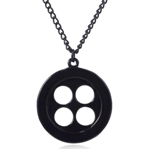1 Pcs Horror Anime Coraline The Secret Necklace Black Button Metal Pendant Necklaces Cosplay for Women Men Gift Figure Toys