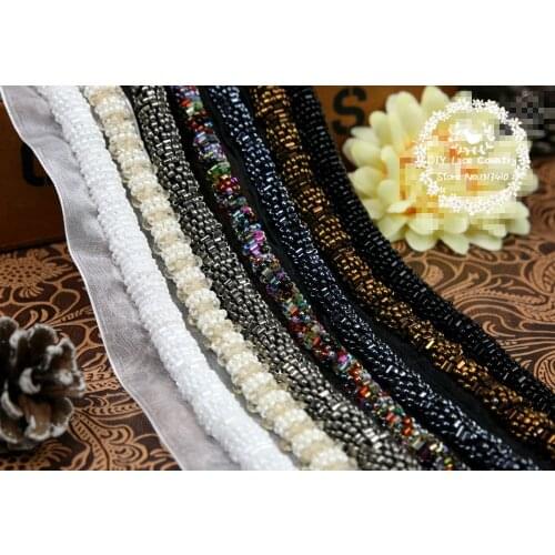 2 yards/lot Top Grade Handmade Belt Beads Lace Trim Garment Accessories Beaded Sewing Material Lace Fabric