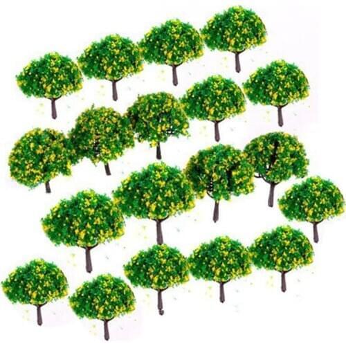 20pcs 1:100 Sandbox Building Model Tree Scenery Landscape Train Model Trees with Yellow Flowers Landscaping Simulation Plant
