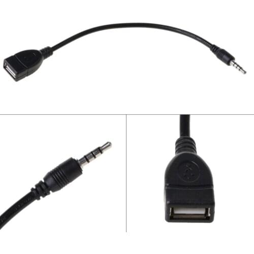 3.5mm Male AUX Plug Jack To USB 2.0 Female Converter Cable Cord Car MP3