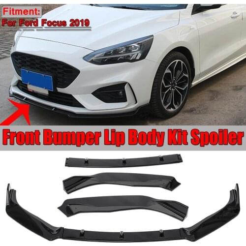 3pcs Car Front Bumper Lip Splitter Diffuser Protection Body Kit Spoiler For Ford Focus 2019 Carbon Fiber Black