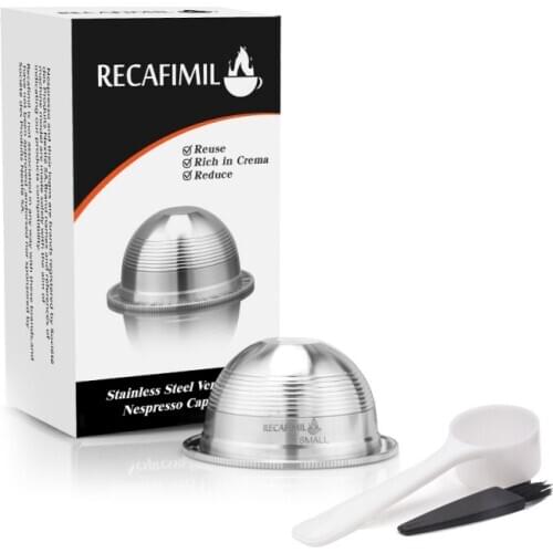 3PCS/Set Stainless with 8ml spoon and brush Metal Rusable Coffee Capsule