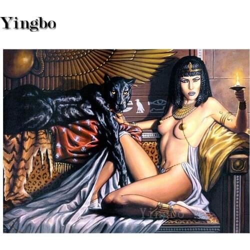 3d diamond painting Egyptian woman and black panther cross stitch diamond embroidery full drill square round mosaic home decor