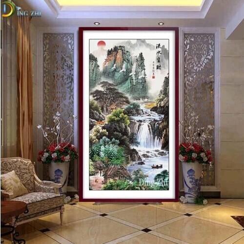 100%Drill 5D Diamond Painting Landscape Painting Cross Stitch Embroidery Chinese Style Mosaic Scenery Series Vertical Version
