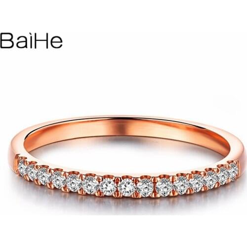 BAIHE Genuine Solid 10K Rose Gol SI/H Natural Diamonds Engagement Gift Wedding Band Gift Fine Jewelry Making Trendy Diamond Ring