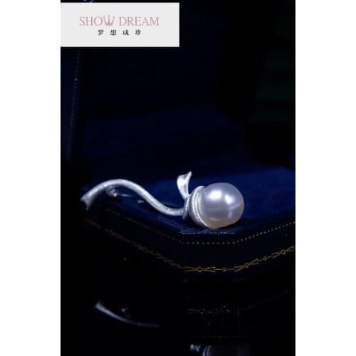 SHOWDREAM S925 Silver Natural Seawater Pearl Brooch New Simple Style for Women Tie Clother Wedding Buckle Brooch Pins Jewelry