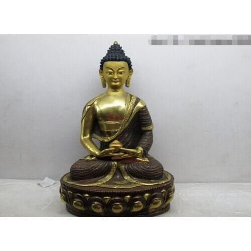 Fast shipping USPS to USA S3146 Tibet purple Bronze Copper 24K Gild Tathagata Sakyamuni Budha Hold Bowl Statue