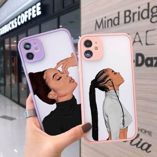 JAMULAR Afro Black Girl Magic Melanin Poppin Phone Case For iPhone 11 Pro 12 XS MAX 7 XR X SE20 8Plus Clear Hard Cover Matte Bag