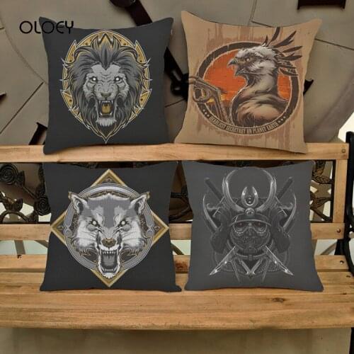 Black Tattoo Animal Lion Tiger Eagle Polyester Cushion Cover Home Bedroom Hotel Car Decoration Cushion Cover Wedding Gift45x45cm