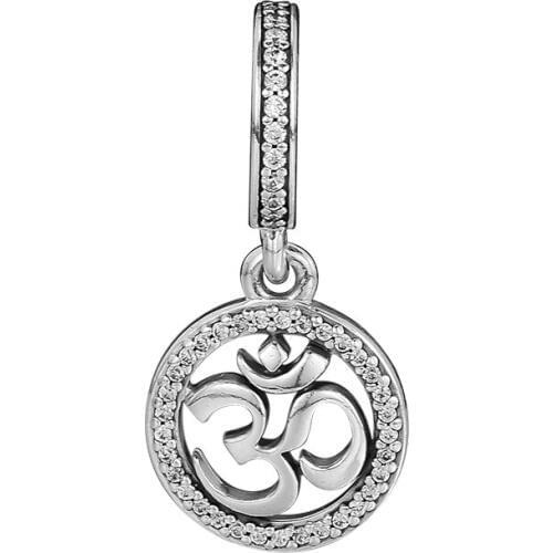 DIY Fits for Pandora Charms Bracelets Om Symbol Beads with Clear CZ 100% 925 Sterling-Silver-Jewelry Free Shipping