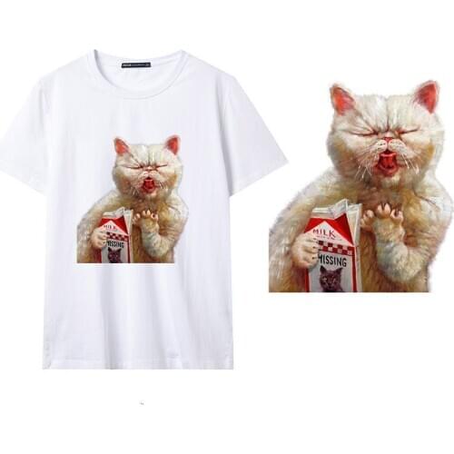 Fuuny Cat DIY Patches On Cloths Iron on Heat Transfer Printing Patches Stickers for Clothes T-shirt Appliques Washable