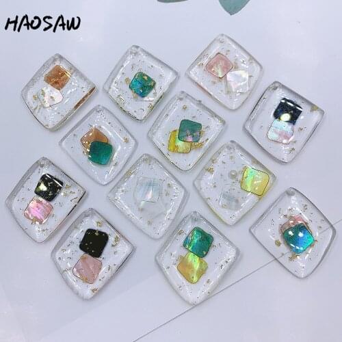 HAOSAW 28*30MM 4Pcs/Lot Multi Colors/Resin Stick/Real Shells/Hand Made/DIY Jewelry Making/Golden Glitter/Jewelry Accessories