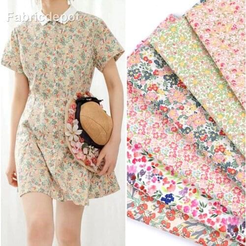 Summer Thin Liberty Cotton Poplin Fresh Floral Printed Fabric Childrens Clothing Dress DIY Handmade By Half Meter