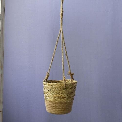M68E Hand-woven Plant Basket Hanging Planter Indoor Outdoor Flower Pot Storage Holder