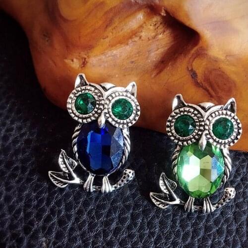 Fashion Delicate Owl Brooches Korean Trendy Zinc Alloy Imitation Rhinestone Blue Brooch Badge Pin Female Man Gifts Accessories