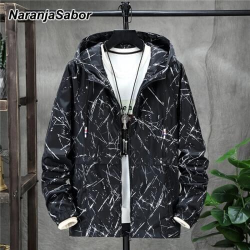 NaranjaSabor 2020 Mens Spring Autumn Jacket Men Solid Color Stone Grain Thin Coat Male Sports Casual Jackets Plus Size 6XL N683