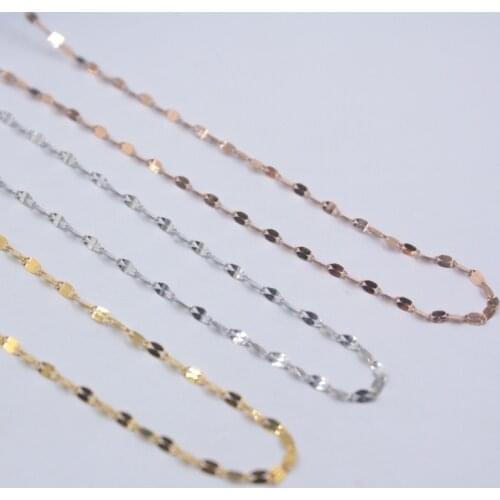 Real 18K Gold Necklaces For Women Rose White Yellow Gold Chain Jewellery Lip-shaped Gold 1.4mm Chain 16inch 18inch