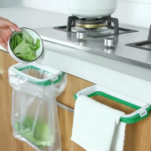 Hangable kitchen household door back cabinet trash can bracket trash bag hanging storage rack