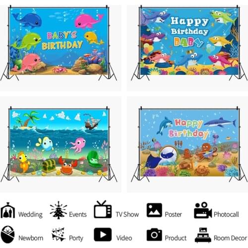 Undersea World Shark Cartoon Party Backdrop Kids Birthday Room Decoration Photography Studio Photo Baby Vinyl Background Custom