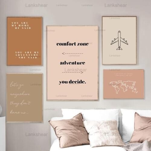 Travel Quotes Poster World Map Line Drawing Canvas Painting Print Gallery Wall Art Pictures Modern Boho Living Room Home Decor