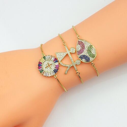 Gold Filled Couple Tennis Bracelet Boyfriend Gift Women Accessories Zircon Rainbow Cross Fashion Bar Bracelets pulseras mujer