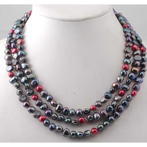 Freshwater pearl long necklace red black baroque 8-9mm 120cm wholesale nature beads FPPJ discount gift