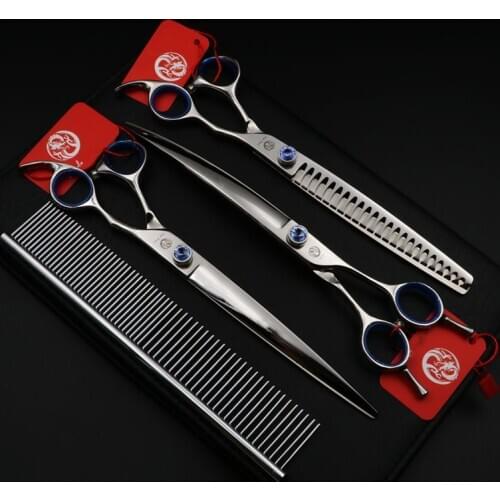 Professional Pet Dog Grooming Scissors 8" Straight& 8"Curved& 8" Thinning Scissors Shears+Comb+Bag Japan SUS440C