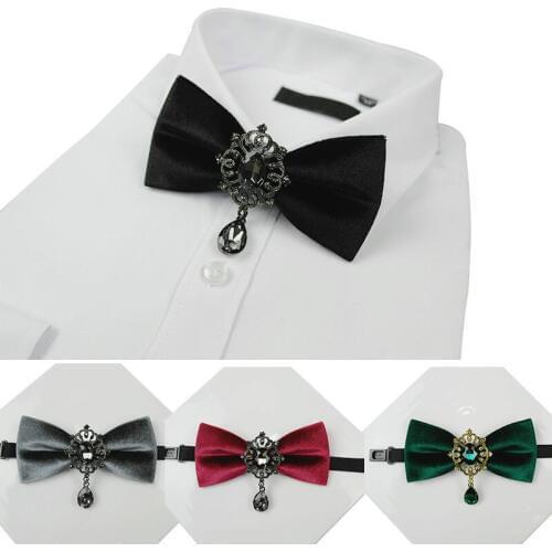 Luxury Mens Retro Court Bow Tie Groom Wedding Groomsmen Host Suit Shirt Accessories Handmade Flannel Crystal Bowtie Gifts