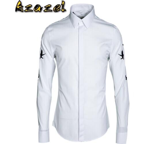Azazel Men Shirt Luxury Birdie Embroider Long Sleeve Mens Dress Shirts Plus Size 4xl Black White Fashion Slim Fit Shirts Man