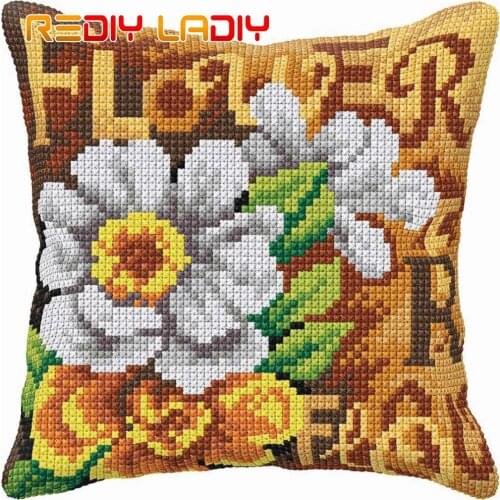 DIY Cross Stitch Cushion Flowers Foever Needlepoint Kits Pre-Printed Canvas Thick Yarn Cross-stitch Pillow Case Arts and Crafts