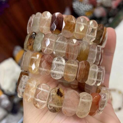 Mixed Rutilated quartz beads bracelet natural gemstone jewelry bangle for woman for man wholesale