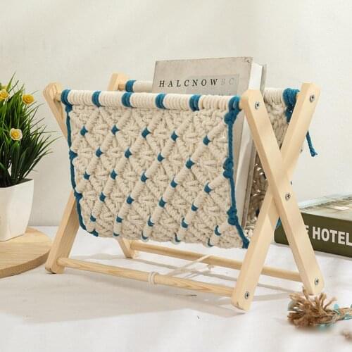 Boho Magazine Rack Room Decor Book Holder Color Matching Rope Braided Storage Rack For Newspapers Room Decor Photo Props