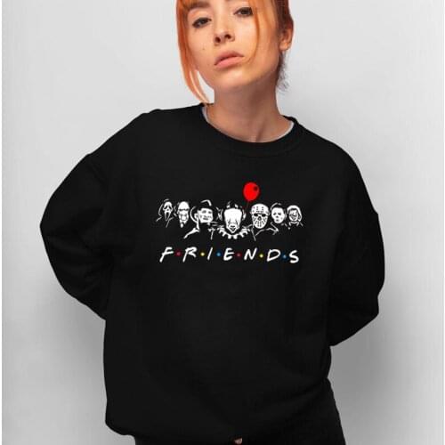 Horror Friends Women Harajuku Sweatshirt Crewneck Graphic Jumpers Scary Best Friend Woman Skull Clothes Skeleton Witch Tops