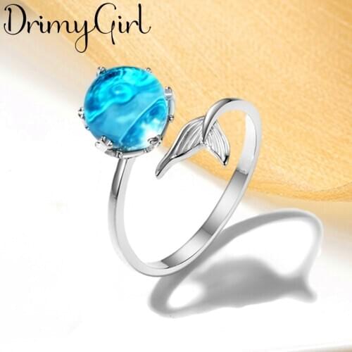 Punk Vintage Fish Blue Mermaid Tail Rings For Women Boho Female Charms Jewelry Men Antique Knuckle Ring Fashion Party Gift