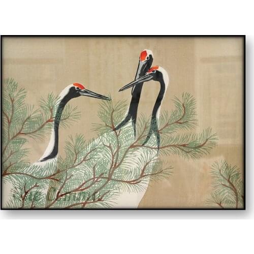 Japanese Art Poster Cranes from Momoyogusa Flowers of a Hundred Generations Kamisaka Sekka Canvas Print Wall Art Home Decor