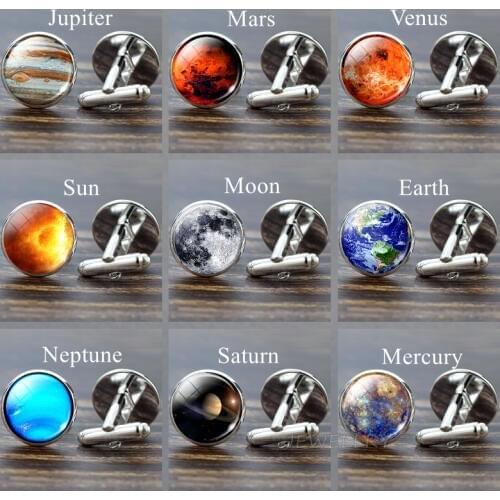 Moon Solar System Planet Cufflinks Best Man Cufflinks Men Wedding Cufflinks Universe Galaxy Nebula Suit Shirt Cuff Links