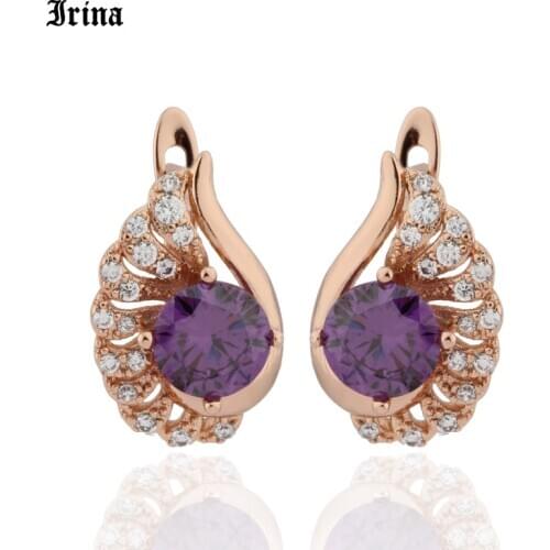 Irina 2020 New Round Clear Earrings For Women Natural Zircon Party Fine Fashion Jewelry 585 Rose Gold Color Dangle CZ Earing