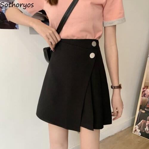 Women Solid Skirts Above Knee Pleated Asymmetrical Stylish Elegant Tender Designed Temperament All-match Korean Style Slim M-4XL