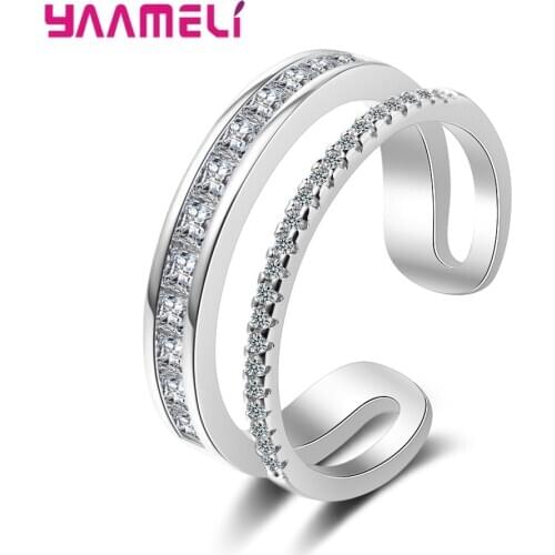 Lovely Silver Rose Gold Adjustable Open Rings For Women Girls 925 Sterling Silver Wholesale Female Crystals Fashion Rings