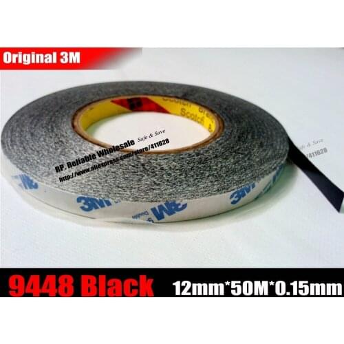 12mm Wide, 50M/Long, 3M Double Sided Adhesive Black Ribbon Tape, for iphone ipad, Galaxy, Huawei, Tablet Touch Panel LCD Bond